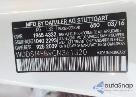 2016 Mercedes-Benz Cla 250 z USA, uszkodzony, nr VIN WDDSJ4EB9GN361320